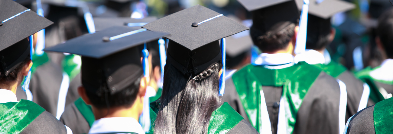 Group shot of graduates in line